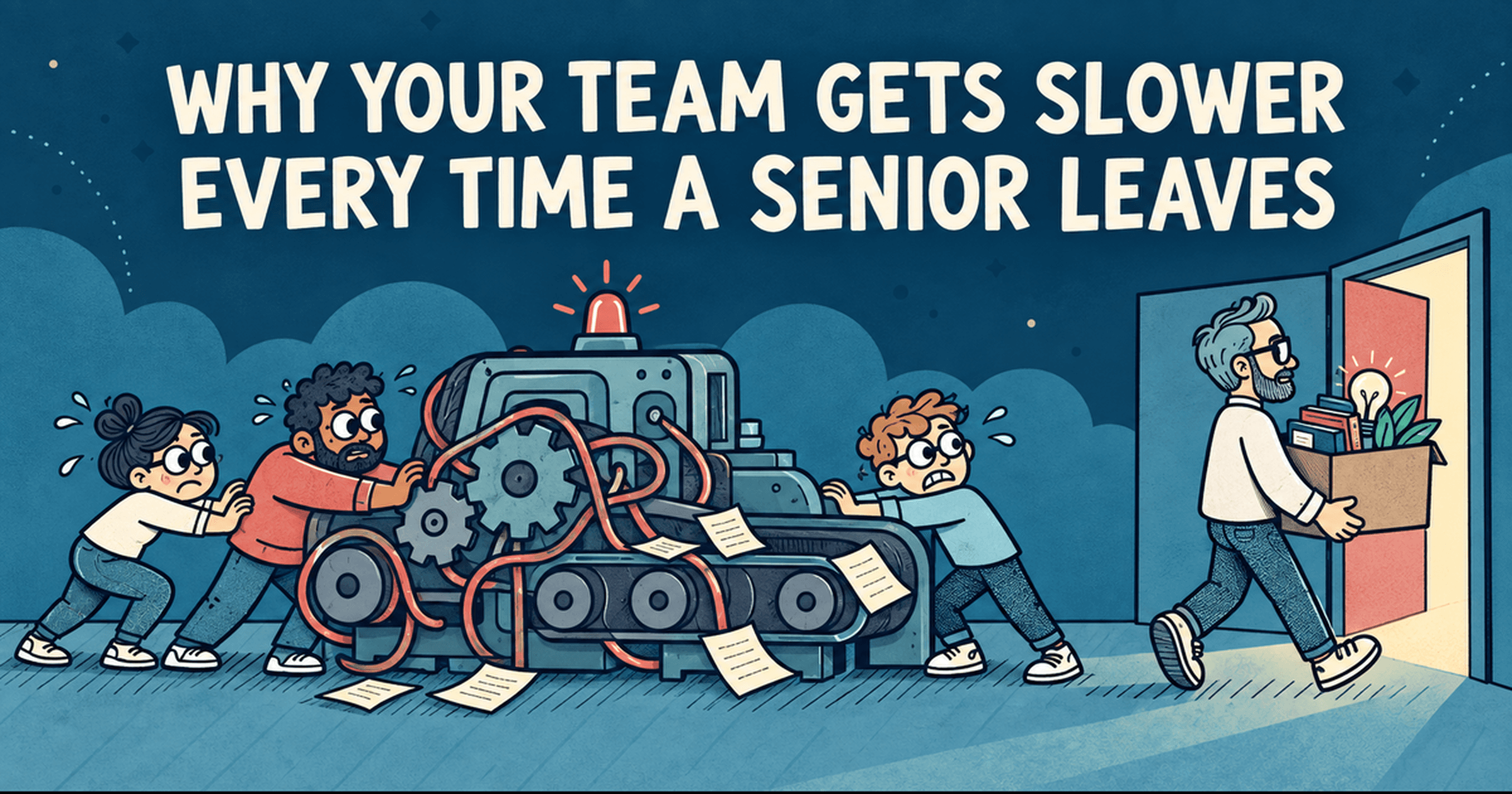 Image showing stressed engineers because their senior is leaving